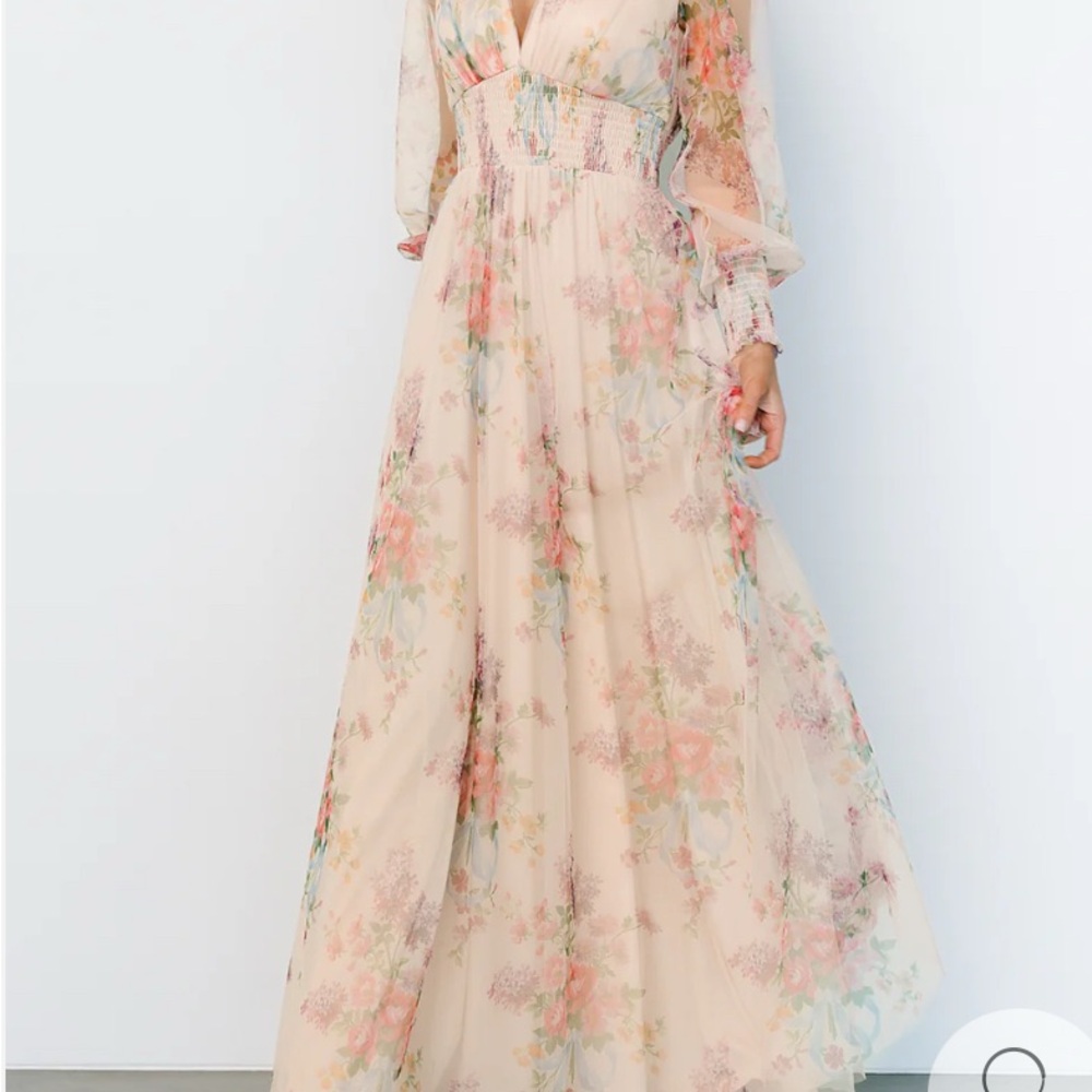Floral Maxi Dress in Cream and Pink